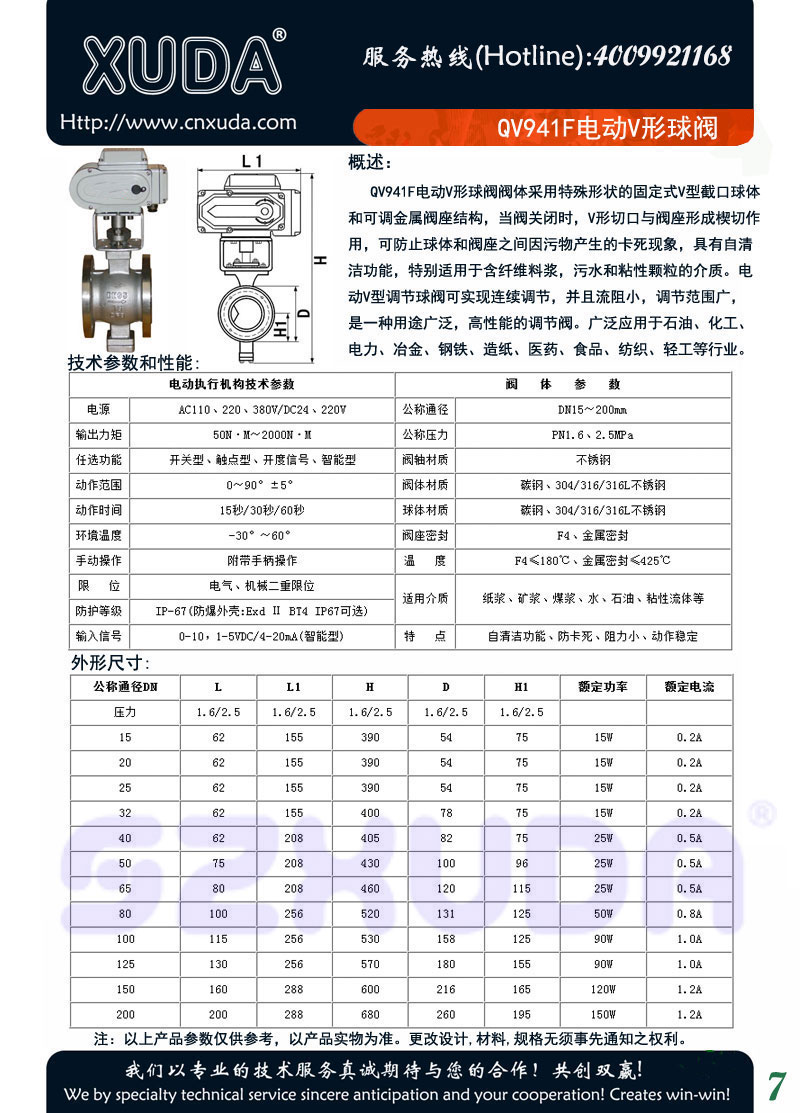 QV941F电动V型球阀